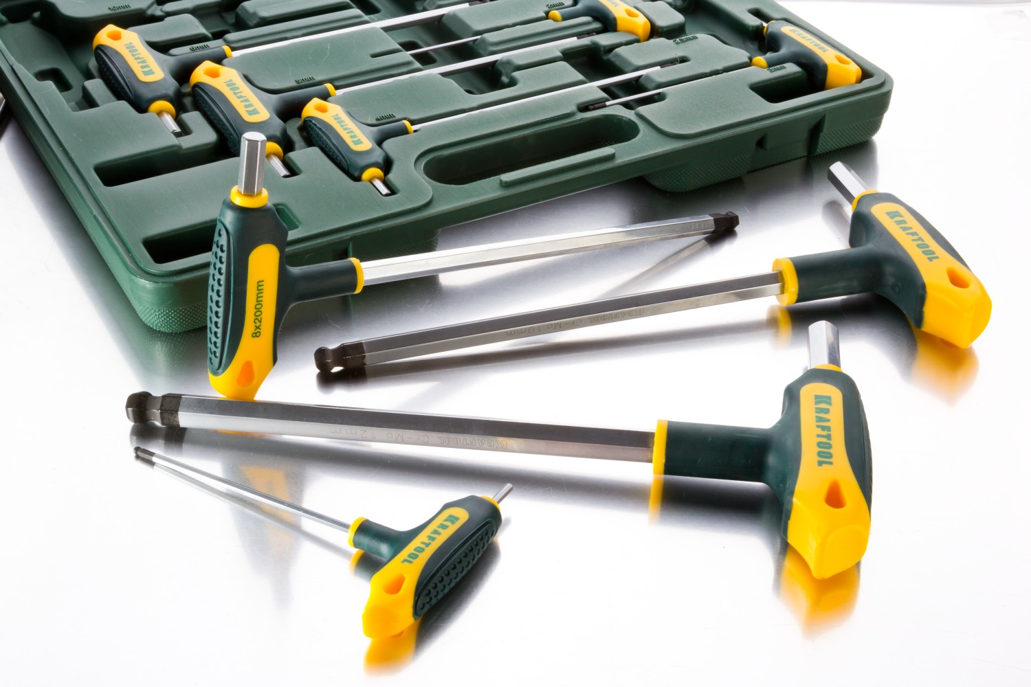 Набор KRAFTOOL Ключи ″INDUSTRIE″ имбусовые,Cr-Mo(S2),Т-образные, эргоном двухкомп рукоятка,HEX,с шариком,9 шт,в боксе