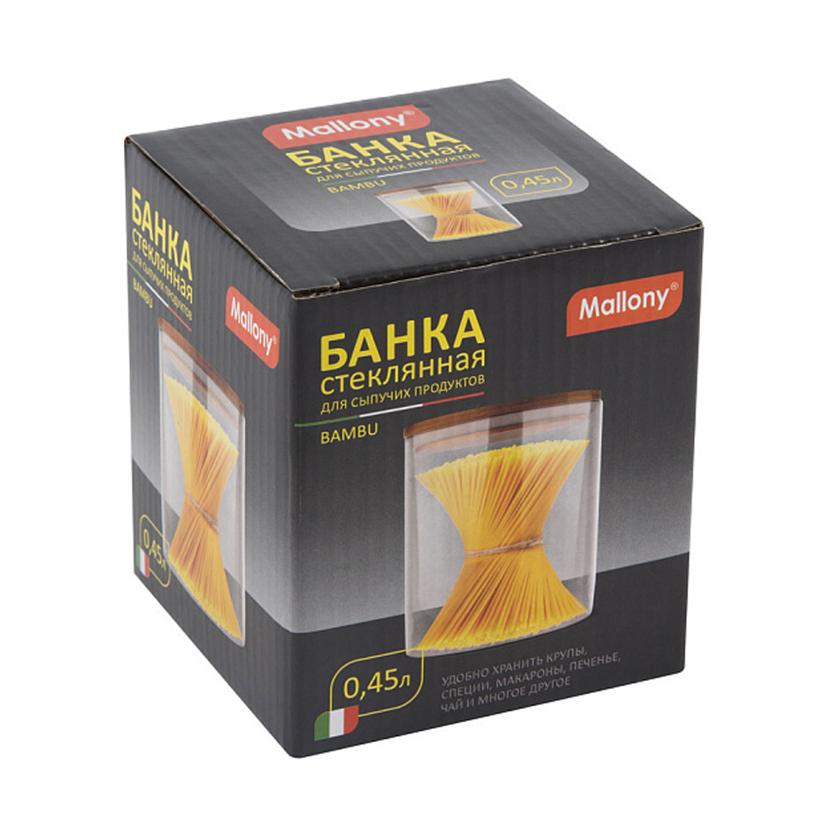 Банка для сыпучих продуктов "bambu" 0,45 л стекло, крышка бамбук (1/24) "mallony"