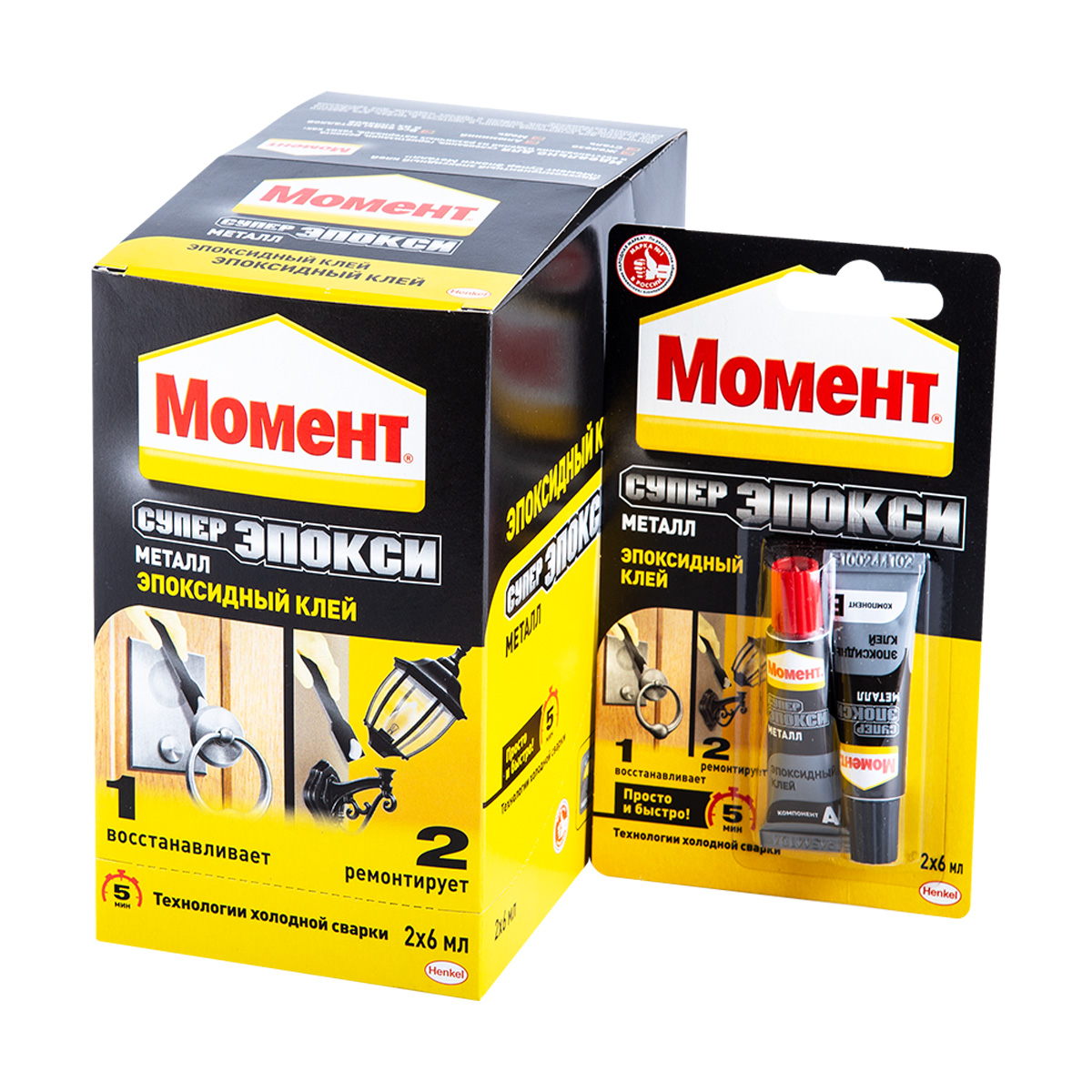 Клей момент супер эпокси металл 2 х 6 мл в шоу-боксе (1/10/40)  хенкель