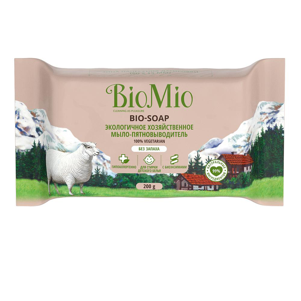 Мыло хозяйственное "bio-soap" без запаха 200 г (1/16) biomio
