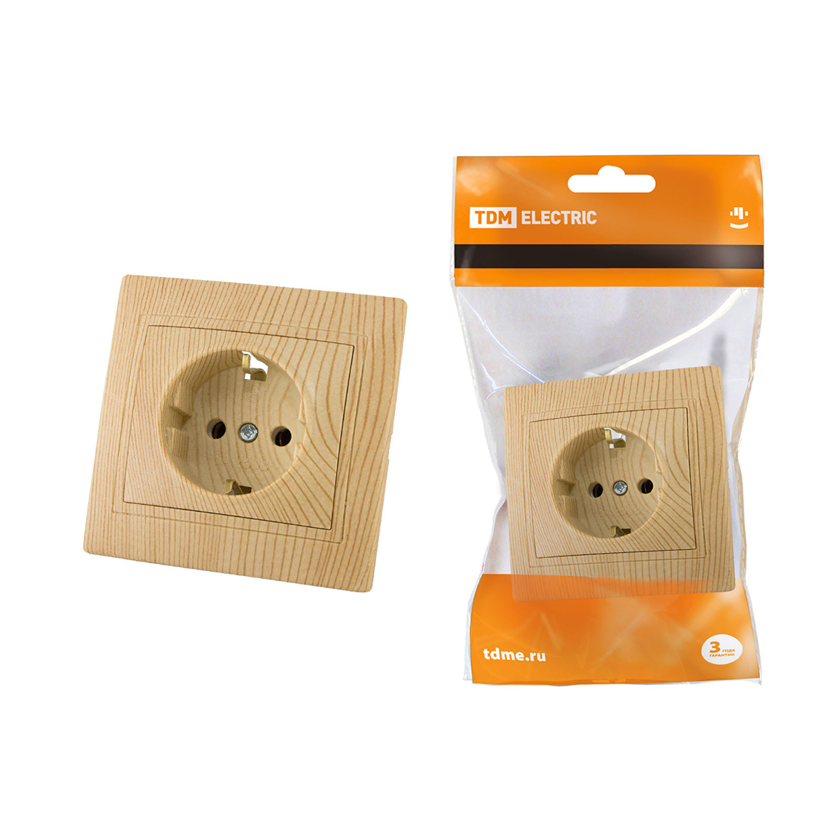 Розетка с заземл. 16а 250в ip20 "таймыр" сосна (1/10/100) tdm sq1814-0212