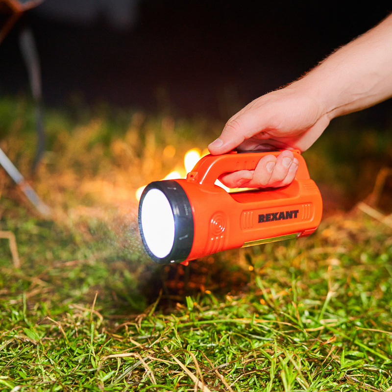 Прожектор-фонарь аккум., голов. и боков. свет, солн. батарея + заряд. от сети (1/60) "rexant" 75-706