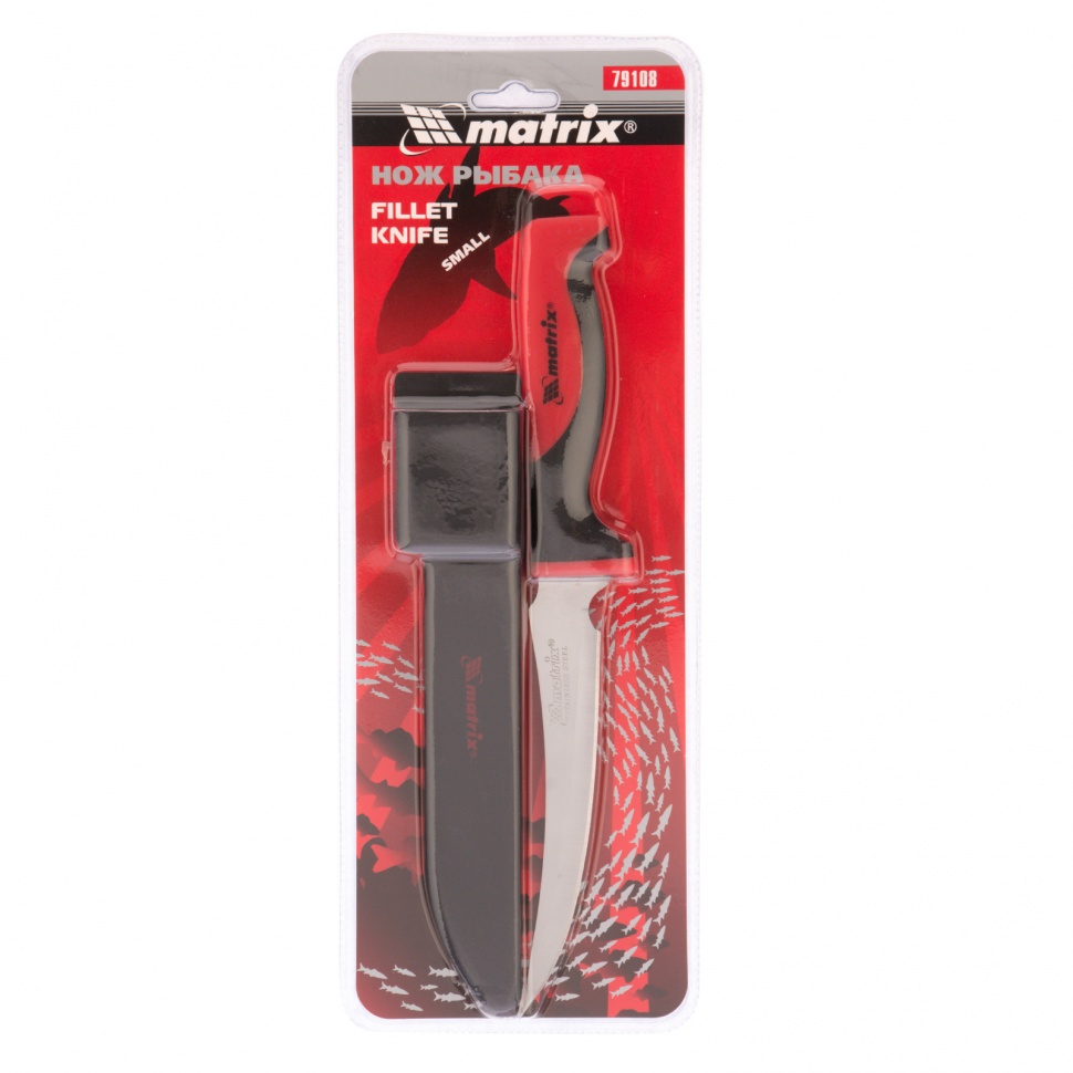 Нож рыбака "FILLET KNIFE" small, 150 мм, двухкомпонентная рукоятка, пластиковые ножны Matrix Kitchen (79108)