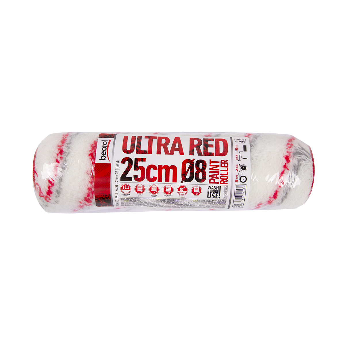 Валик запасной полиакрил  "ultra red"  d45/250 мм (ворс 20 мм) бюгель 8 мм (1/50)  "beorol"
