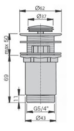 Водослив для умывальника click/clack 1"1/4, цельнометалл. с малой заглушкой M1102 MIANO