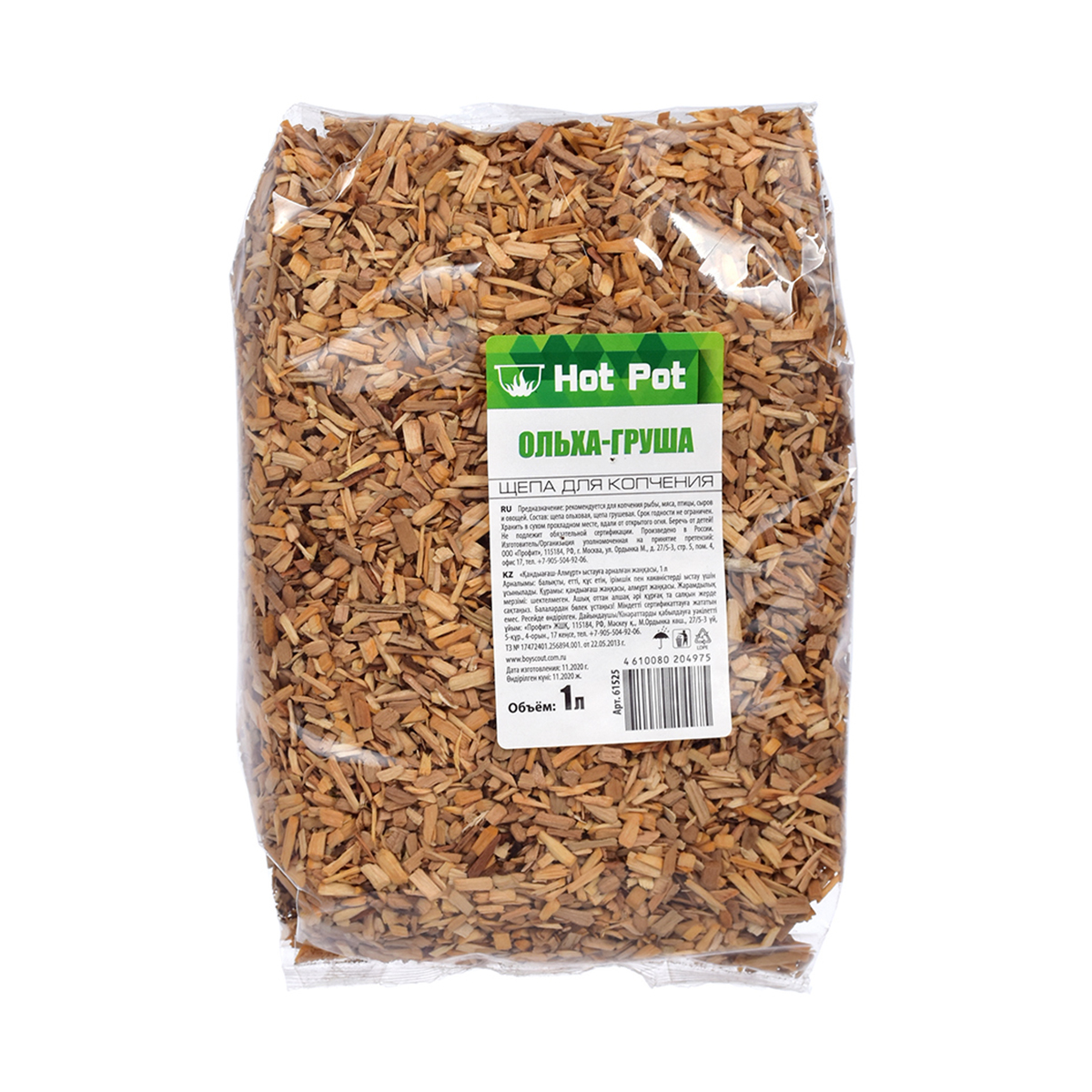 Щепа для копчения (ольха + груша) 1 л (1/25) "hot pot" 61525