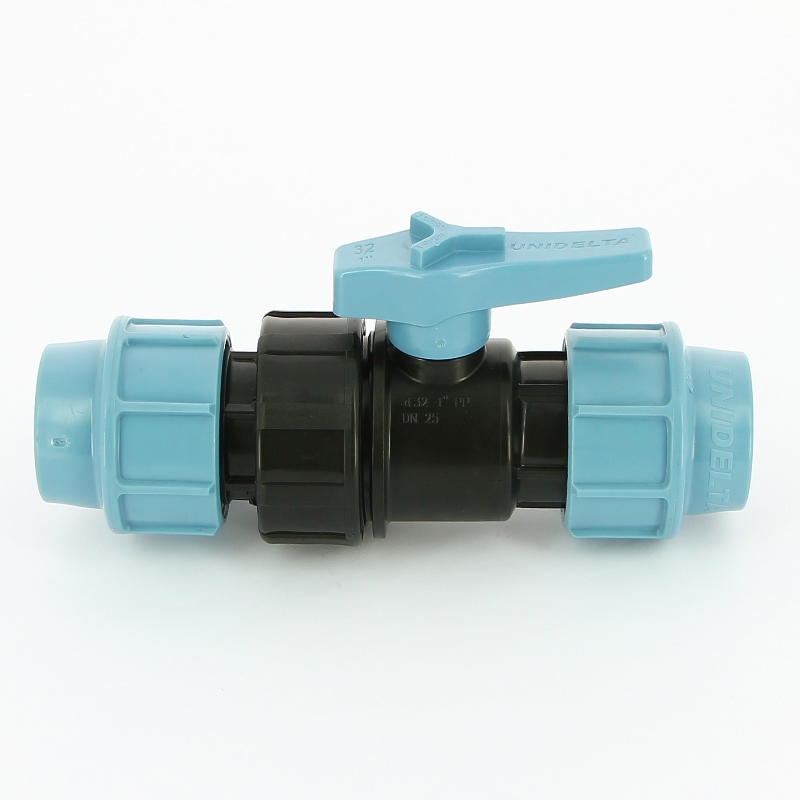 Кран шаровый переходной 32 x 1" ВР с ручкой типа флажок для труб ПНД UNIDELTA