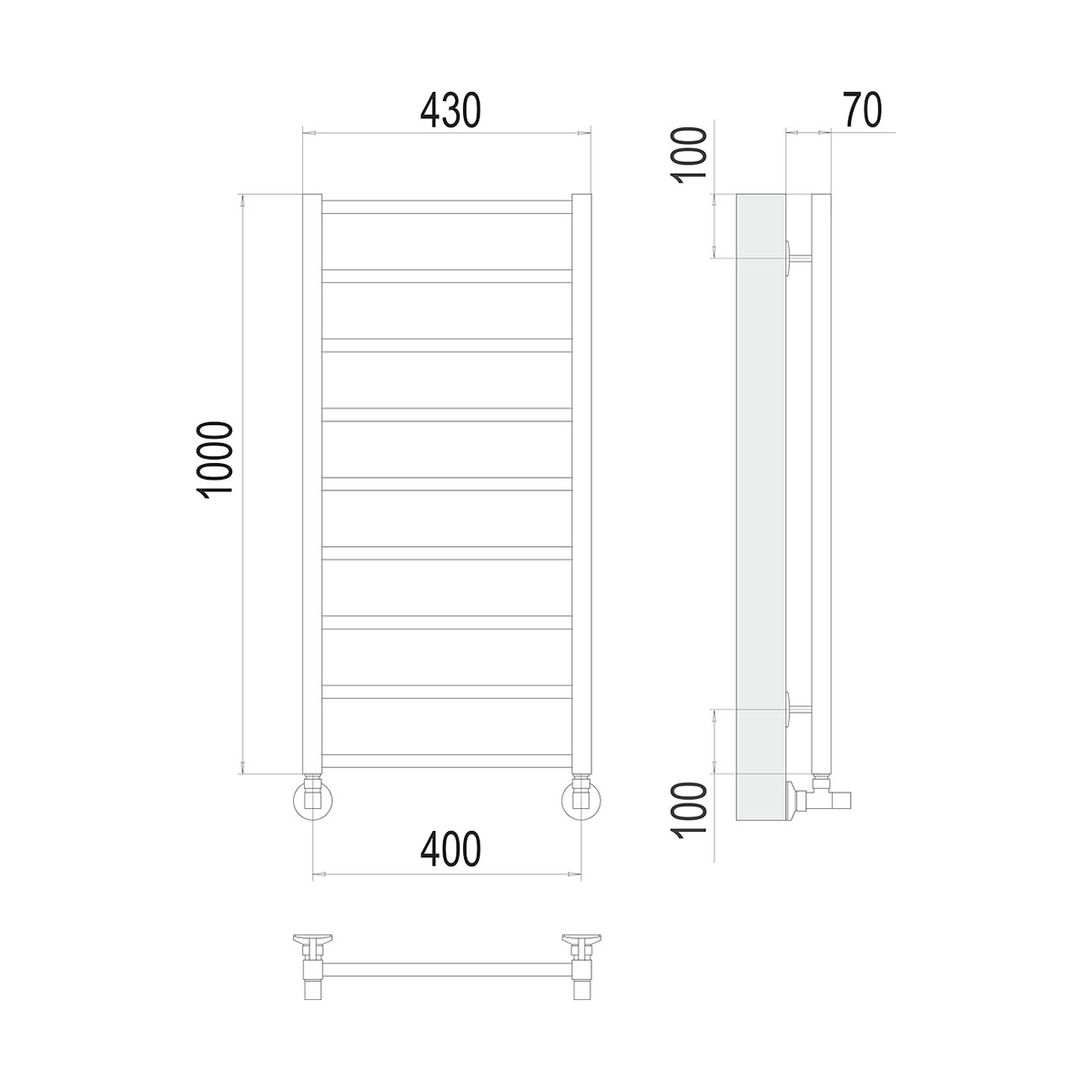 Полотенцесушитель водяной "контур" п9 400*1000 (хром) "terminus"