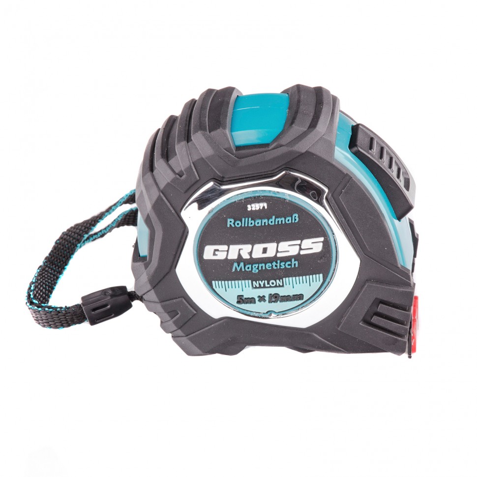Рулетка Magnetisch 5 м х 19 мм, обрезиненный корпус, автоматическая фиксация, Нейлоновое покрытиеытие, зацеп с магнитом Gross (32571)