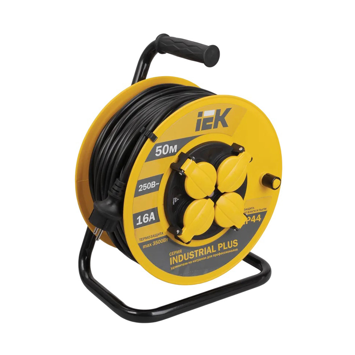 Удлинитель на катушке "industrial plus" с термозащ. 4 розетки, 50 м 3*1,5 мм (1) "iek"