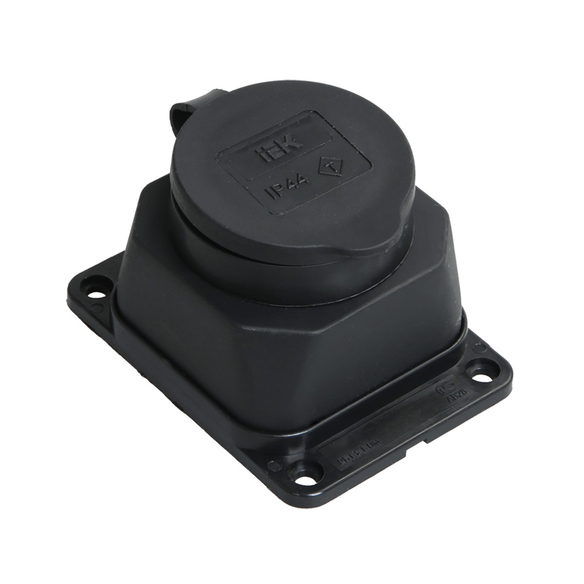 Розетка настенная "омега" с крышкой рб13-1-0м, 16а, ip44, черный (1/20/120) "iek"