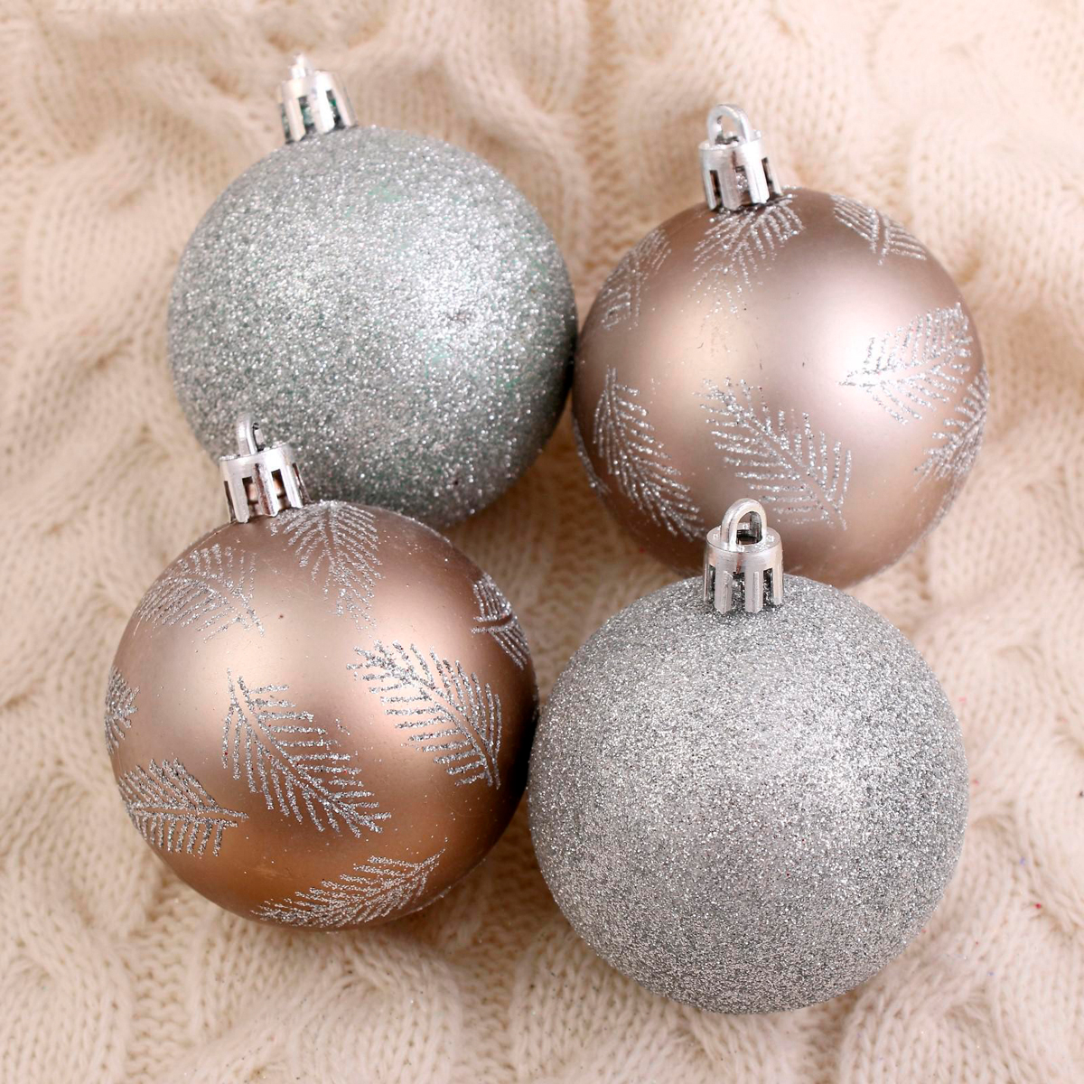 Шары новогодние d-6 см (набор 9 шт.) "зимняя листва" серебристый "зимнее волшебство" 4250866