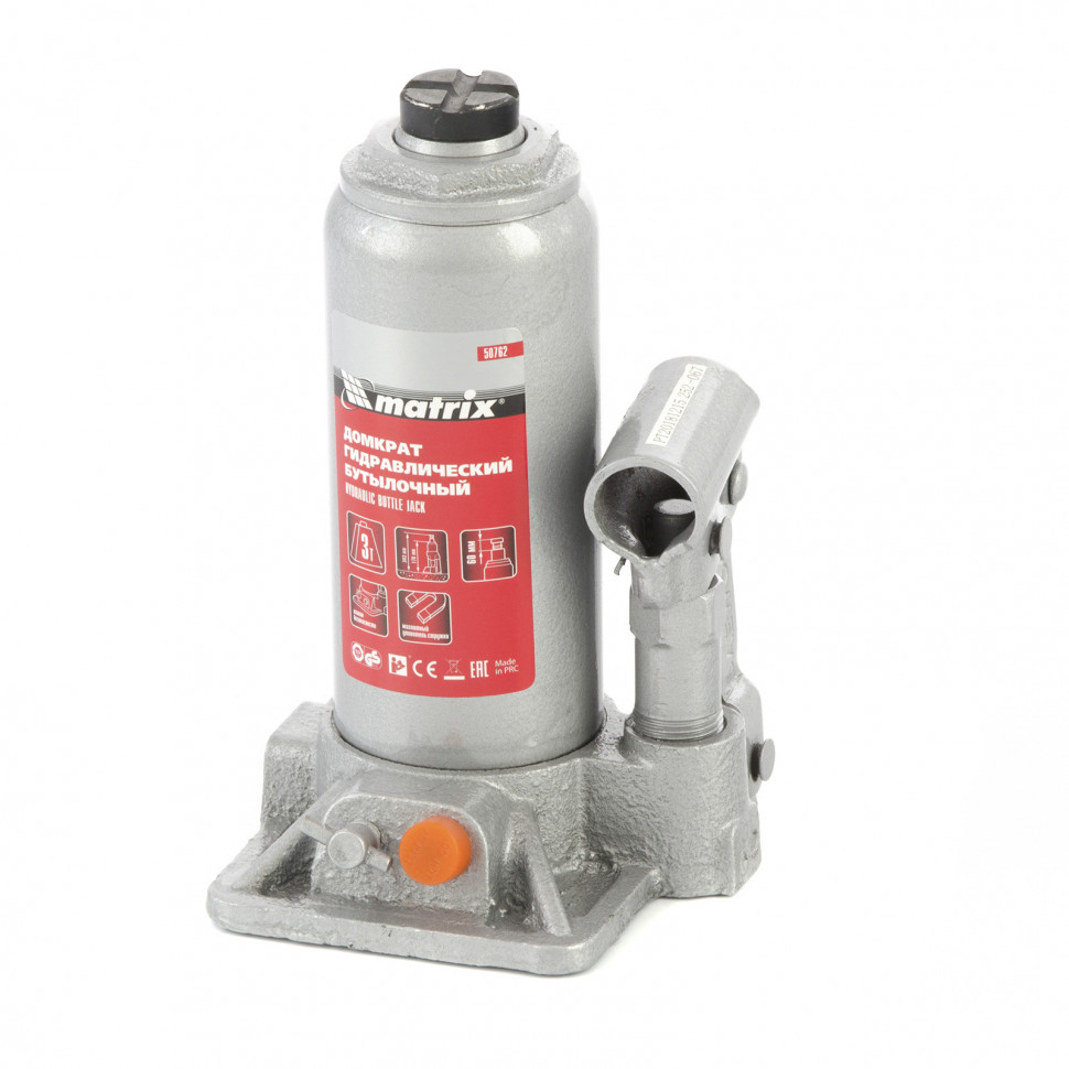 Домкрат гидравлический бутылочный, 3 т, h подъема 178-343 мм Matrix (50762)