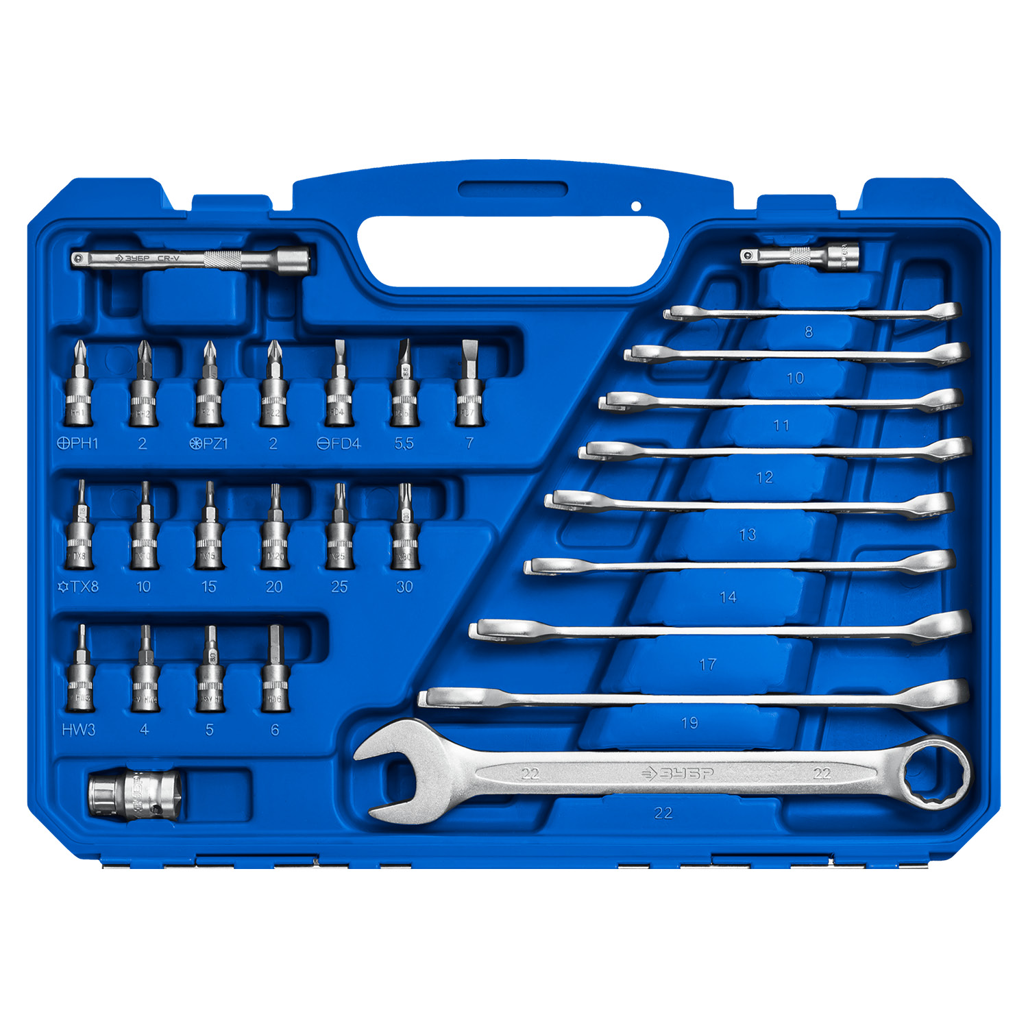 ЗУБР А-82, 82 предм.,(1/2″ + 1/4″), универсальный набор инструмента, Профессионал (27635-H82)