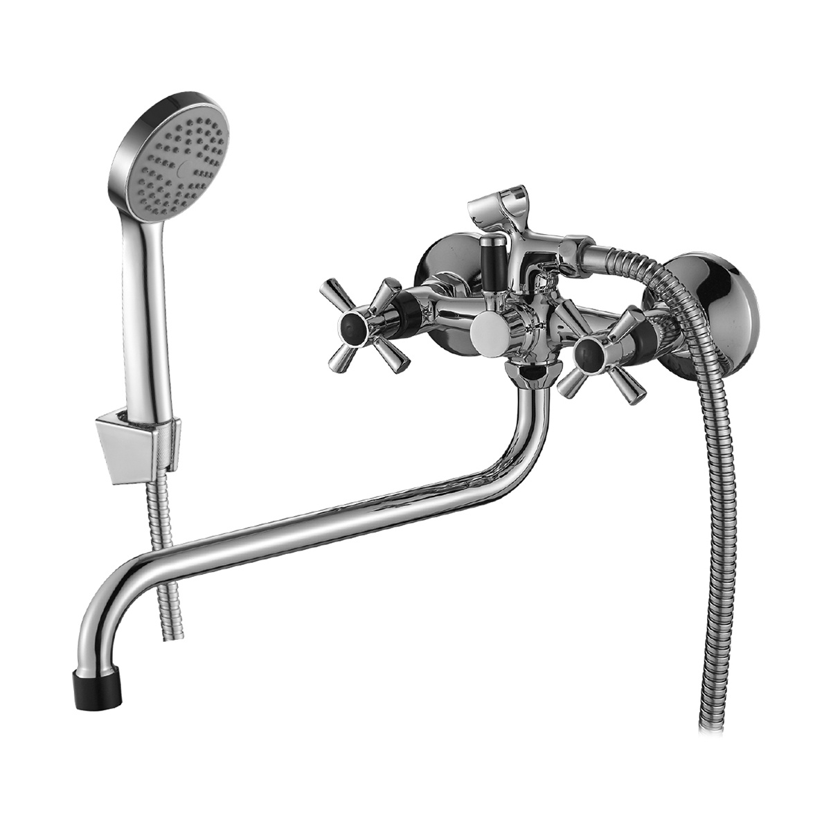 Смеситель для ванн dr51045-black двухвентильный, поворот. излив 300 мм (черн/хром) (1/12) "decoroom"