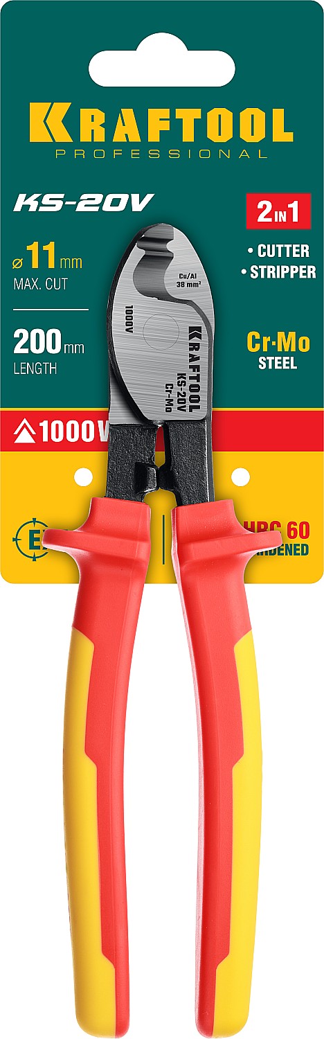 KRAFTOOL KS-20V, d 11мм, 200мм, диэлектрический кабелерез (23333-20V)