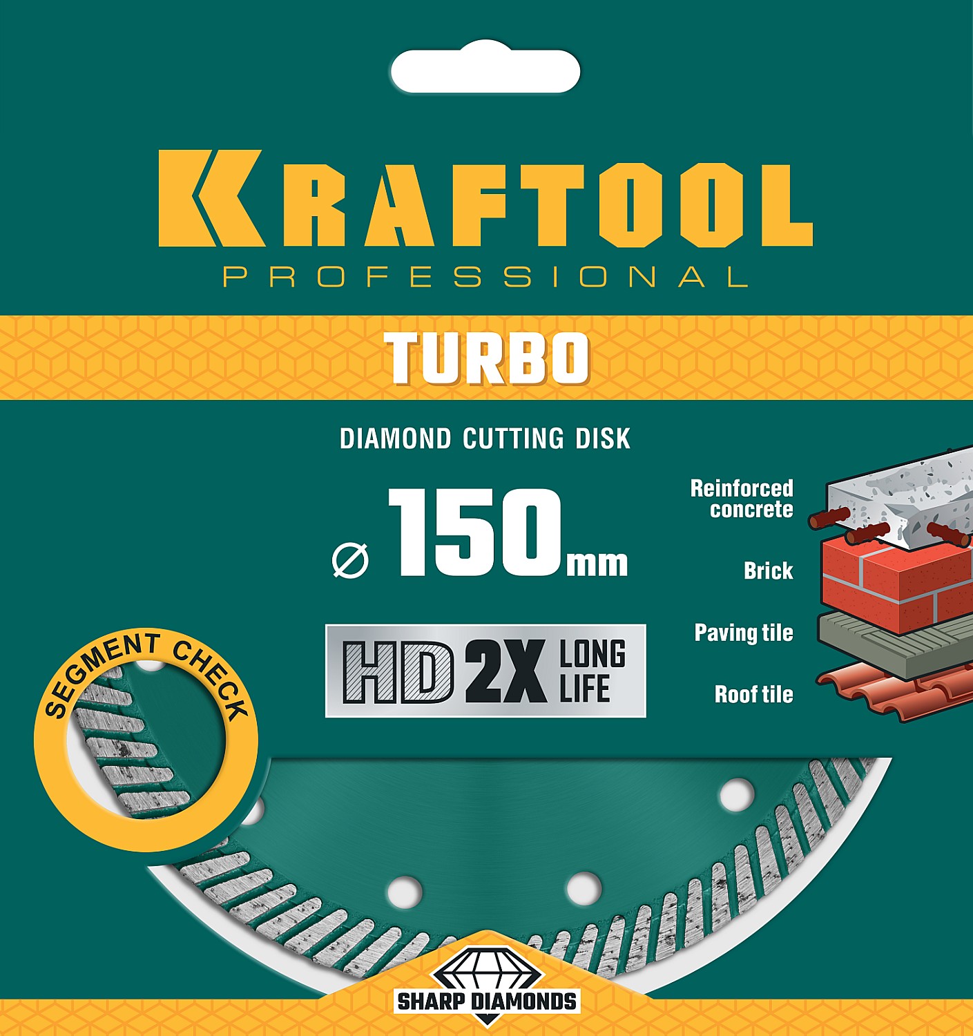 KRAFTOOL Turbo, 150 мм, (22.2 мм, 10 х 2.4 мм), сегментированный алмазный диск (36682-150)