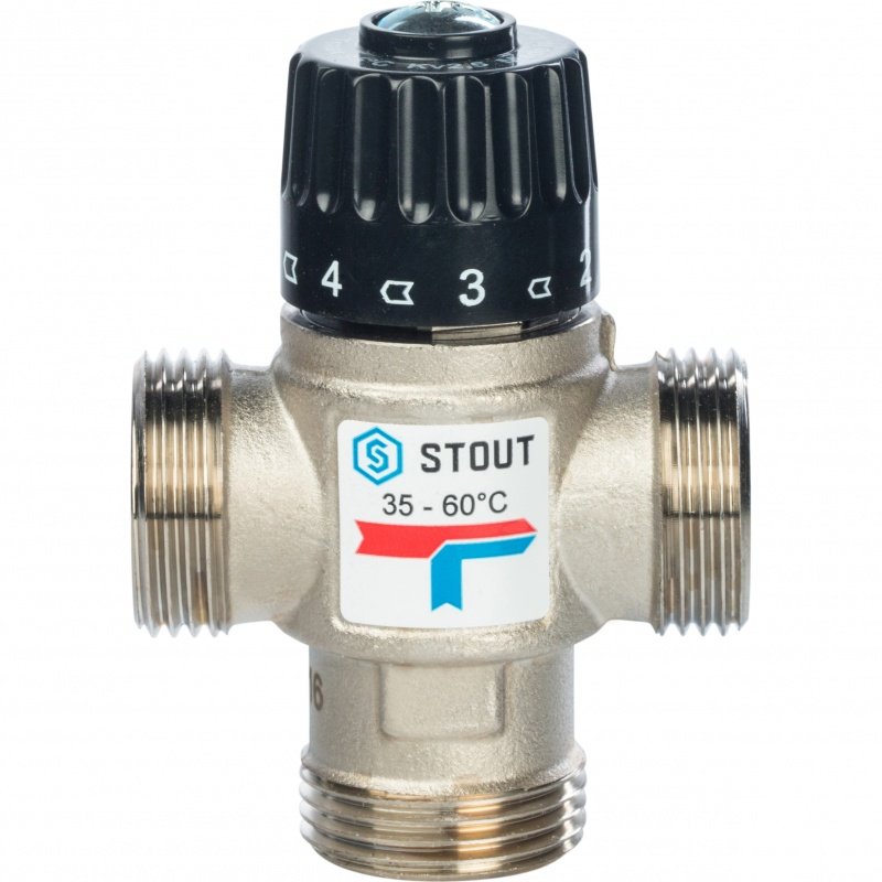 Термостатический смесительный клапан 1" STOUT НР 35-65°С 2,5 KVs