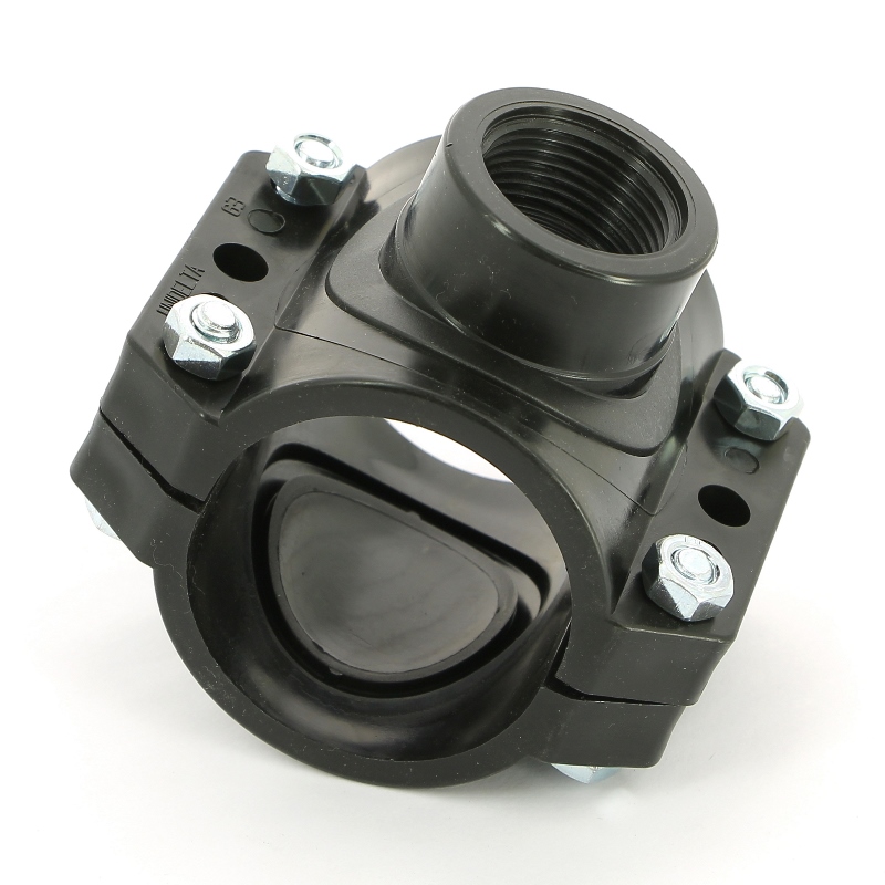 Врезка монтажная седельная 63 x 1" ВР, 4 болта, для водопроводных труб ПНД UNIDELTA