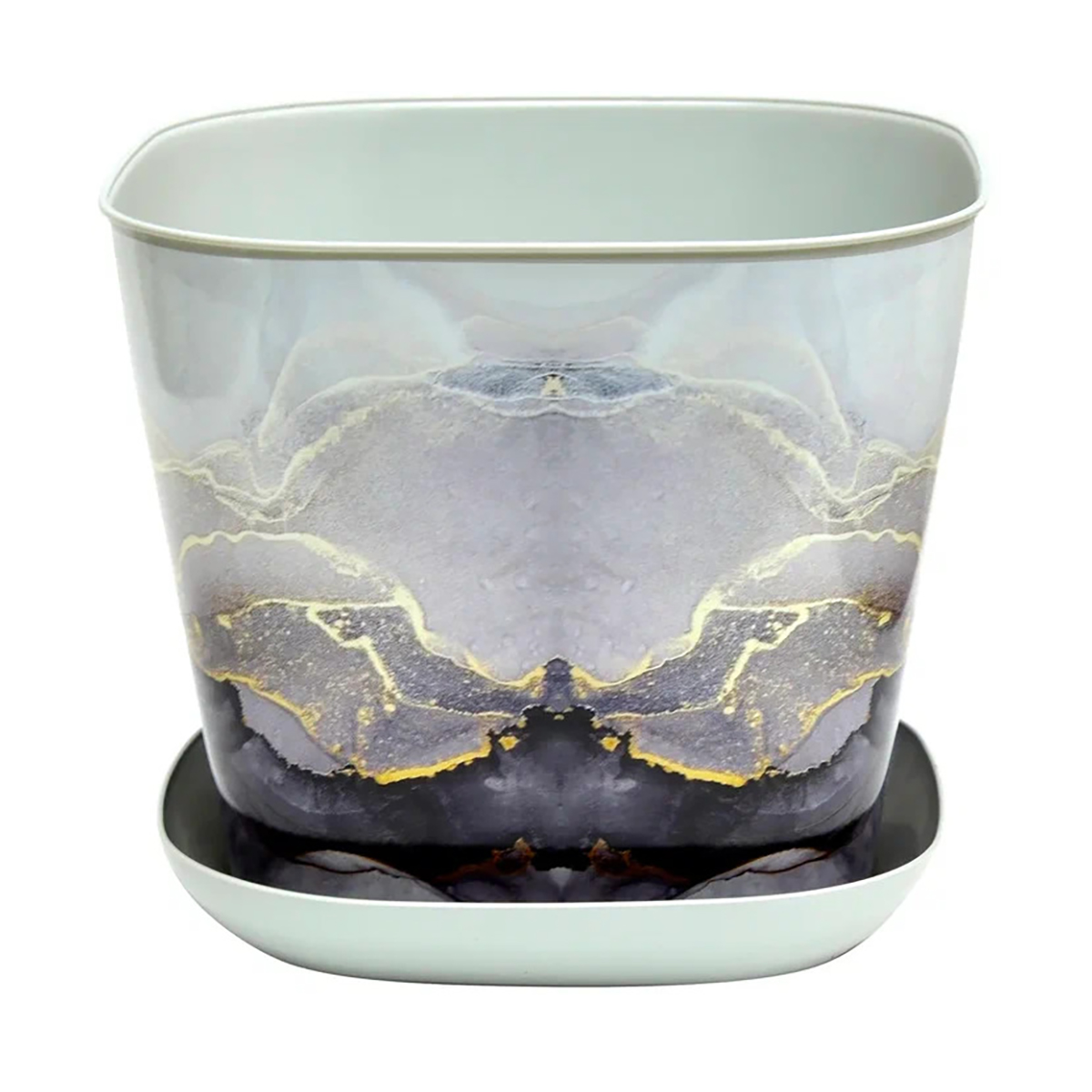 Кашпо для цветов с поддоном  квадратное "мрамор" 5 л (1/17) "виолет"