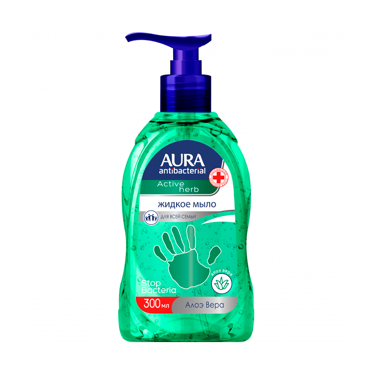 Жидкое мыло "aura" антибактер. для всей семьи (алоэ)  300 мл (1/12)