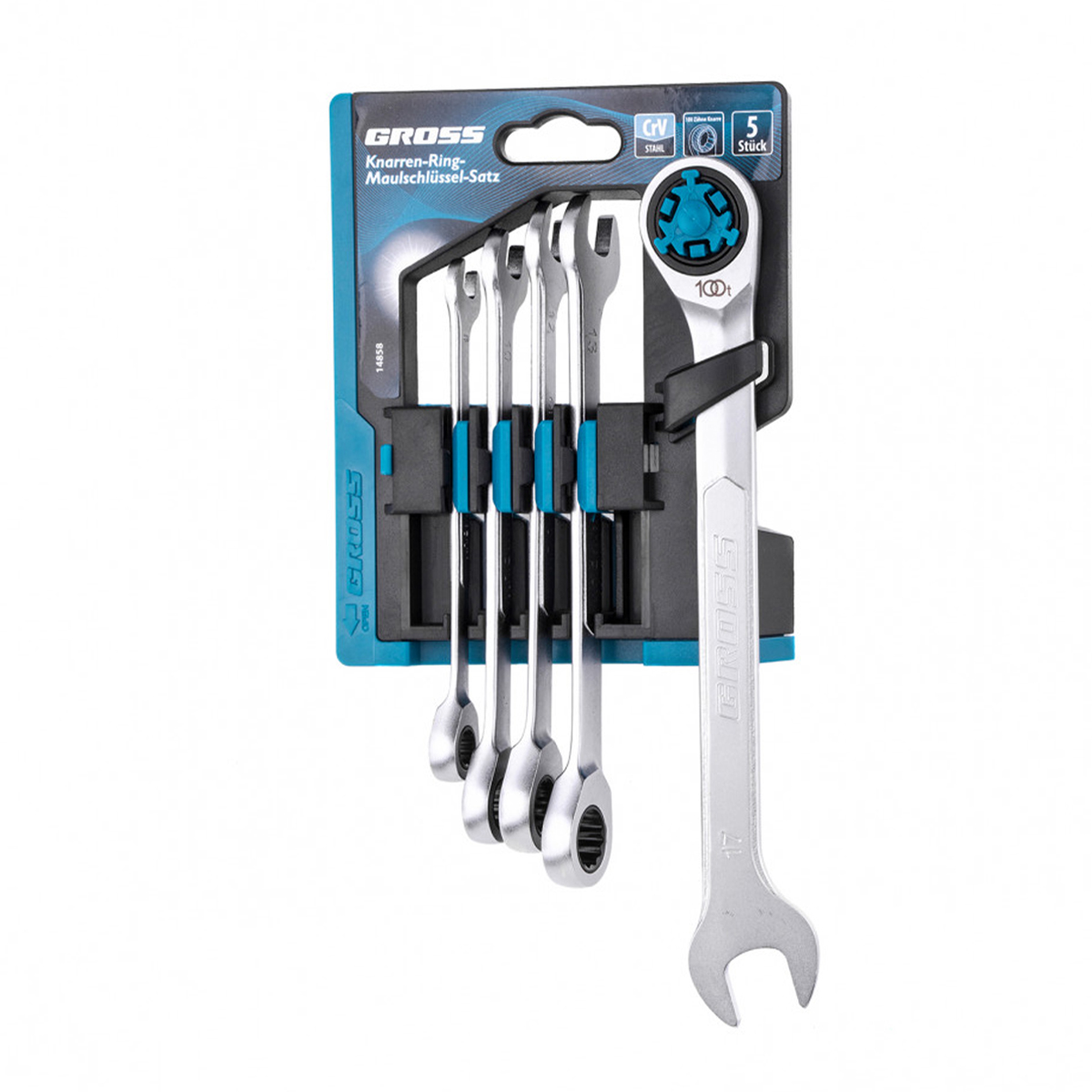 Ключи комбинированные трещоточные набор 5 шт. (8-17 мм) (1/10) "gross"