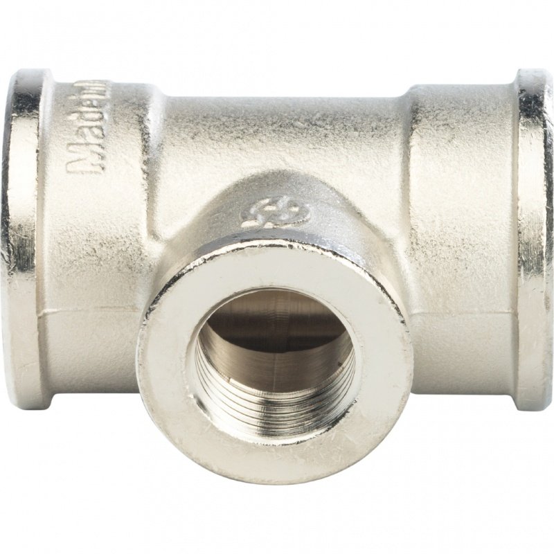 Тройник резьбовой переходной ВР 1" x 1/2" x 1" никель STOUT