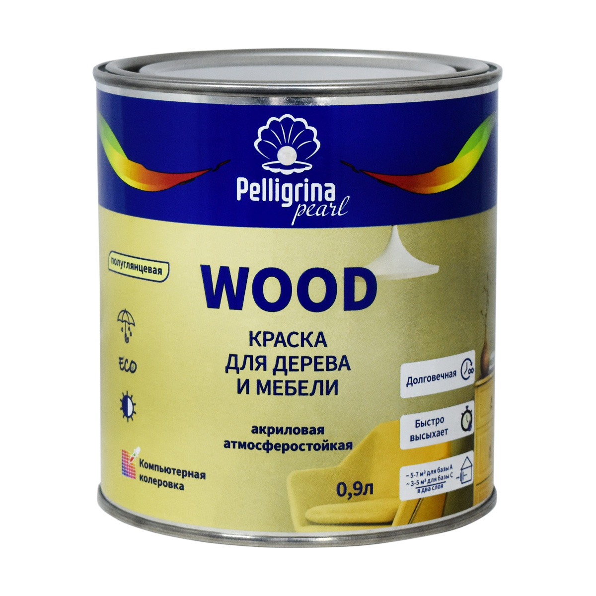 Краска "wood" для дерева и мебели акриловая база с 0,9 л (1/4) "пеллигрина жемчуг"