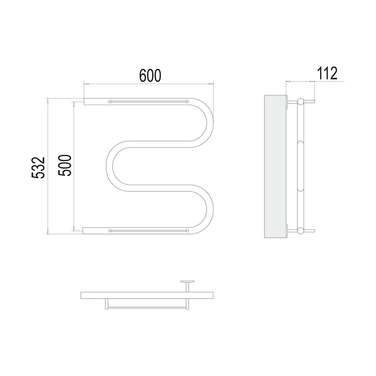 Полотенцесушитель водяной "aisi" м-образный с перекладиной 500*600 (хром) "terminus"