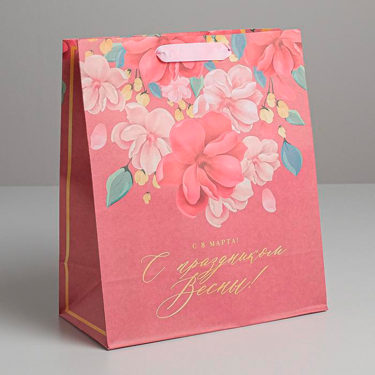 Пакет подарочный крафтовый "с праздником весны!" 23*27*11,5 см (1/3/300) "дарите счастье" 5165246