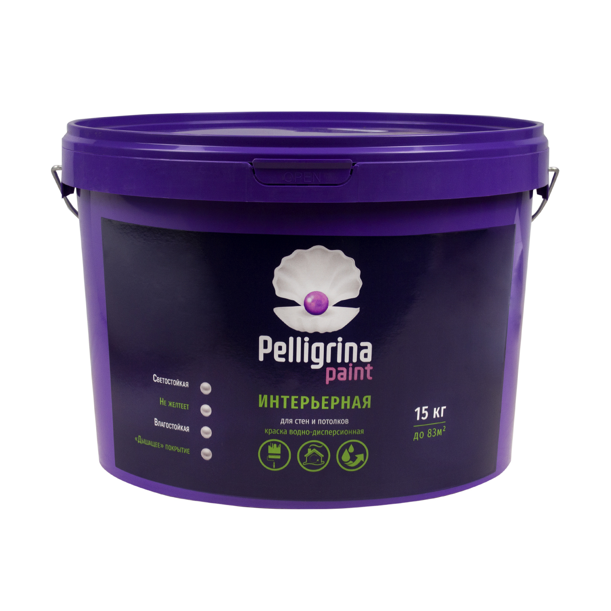 Краска акрил. интерьерная влагостойкая белоснежная 15 кг (1) "pelligrina paint"
