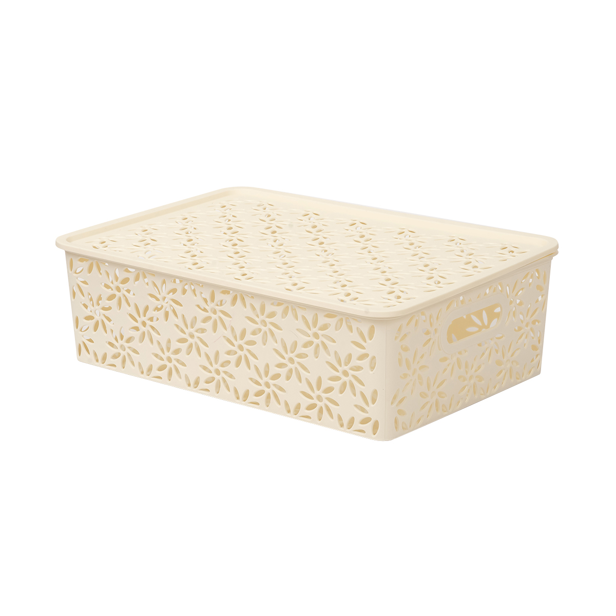Корзина для хранения с крышкой "ромашки"  7,5 л  35*24,5*10,5 см (слоновая кость) (1/12) "виолет"