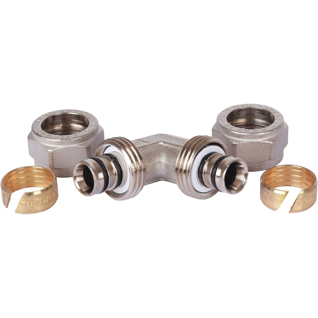 Угол 90° равнопроходной 16 х 16 мм. под обжим TIEMME для металлопластиковых труб