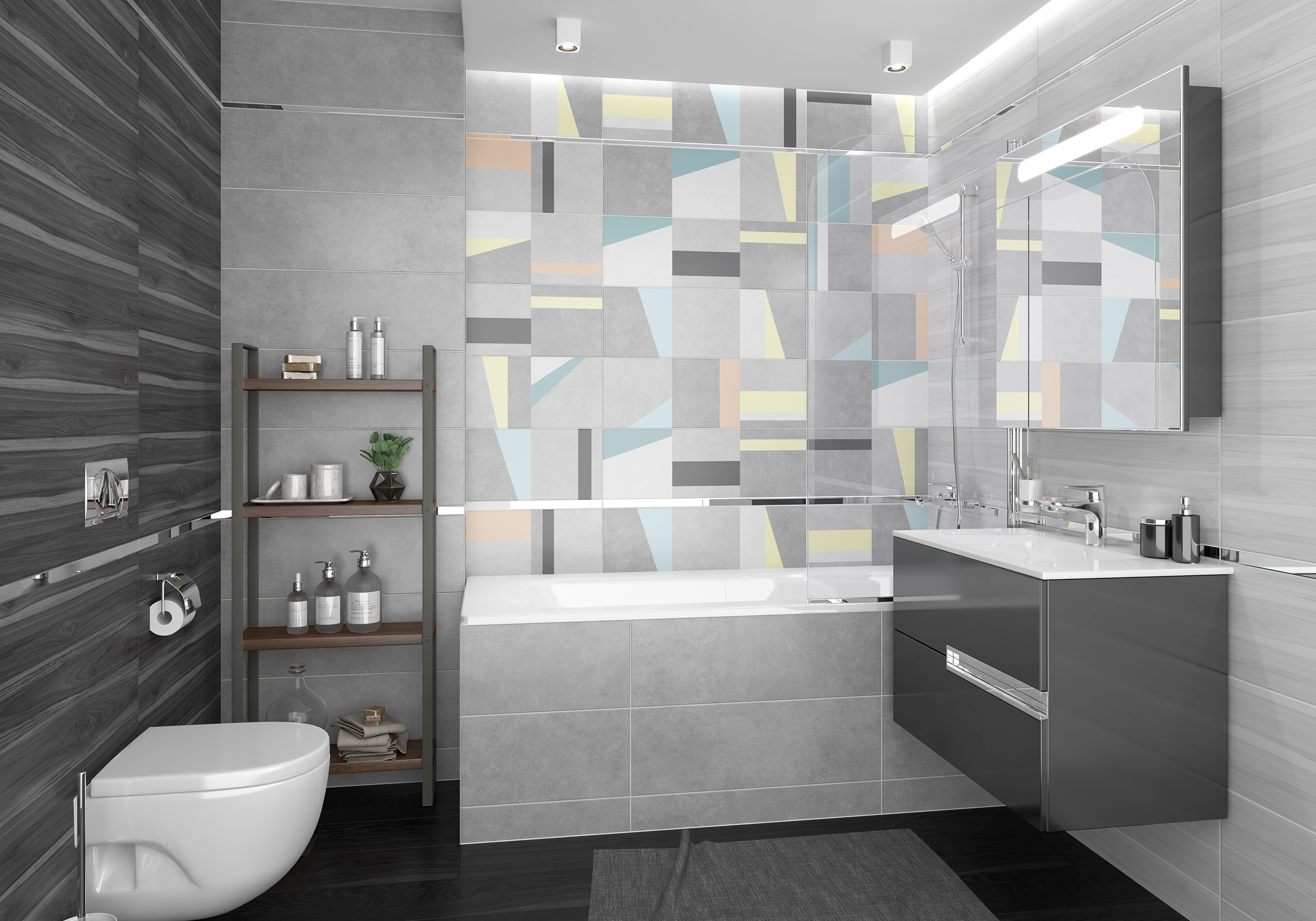 Cement плитка настенная серый узор 25x75