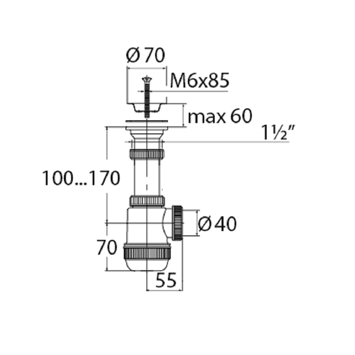 Сифон "элит мини" с нерж. чашкой 70 мм (1/60) "вирпласт"