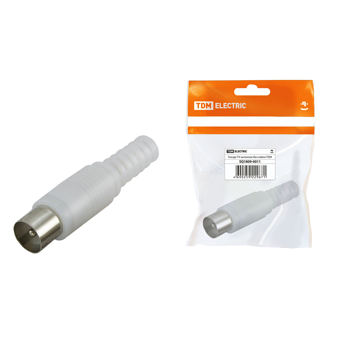 Гнездо tv антенное пласт. без пайки белое (1/100/2500) tdm sq1809-0011