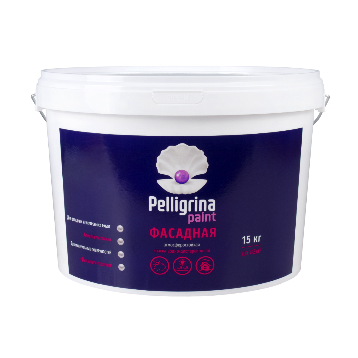 Краска акрил. фасадная белоснежная 15 кг (1) "pelligrina paint"
