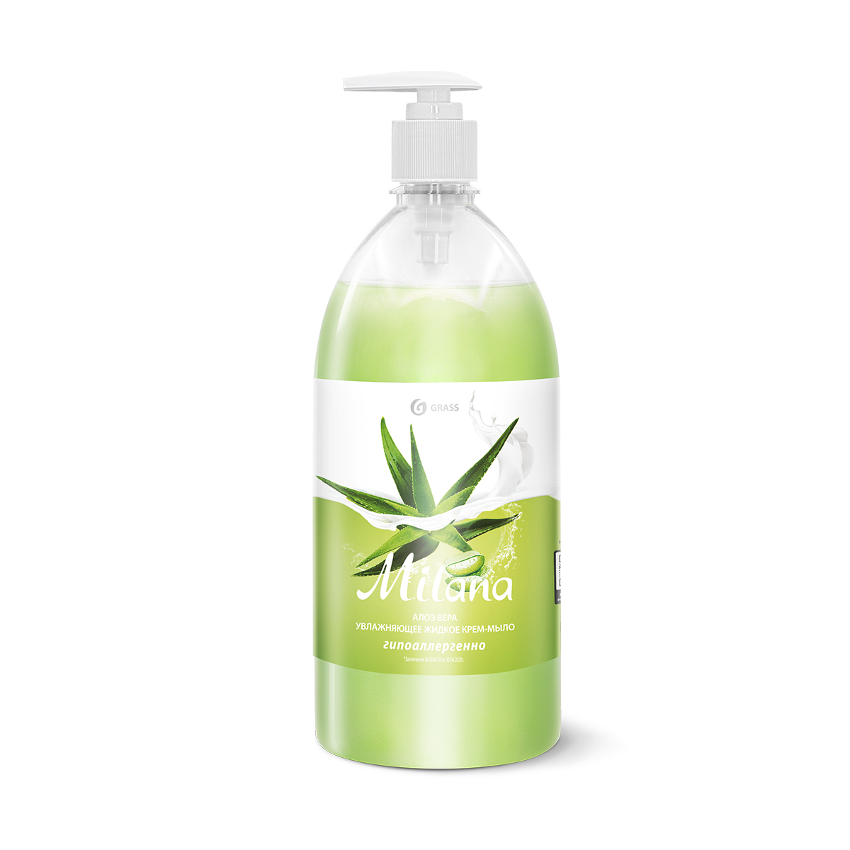 Жидкое крем-мыло "milana" (алоэ вера) 1 л с дозатором (1/6) "grass"