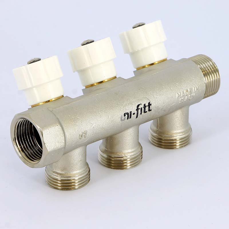 Коллектор UNI-FITT 3/4"х3/4"EKх3 вых евроконус 40мм никелированный с вентилями