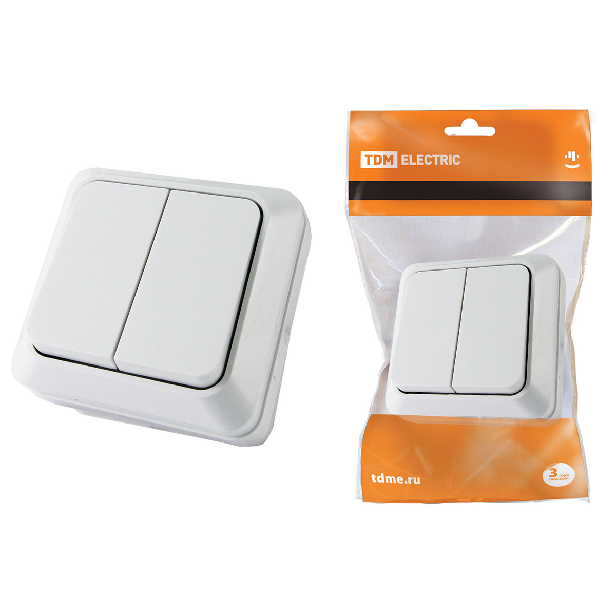 Выключатель 2-х кл. открыт. уст. ip20 10а "ладога" белый (1/10/200) tdm sq1801-0003
