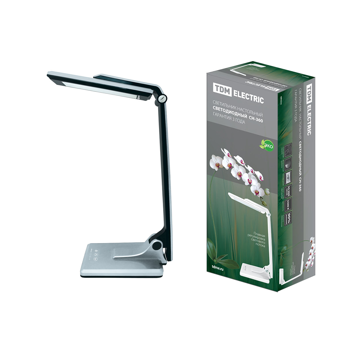Лампа настольная светодиод. сн-360, 10вт 220в 5300к, сенсор-диммер, хром (1/12) tdm sq0337-0043