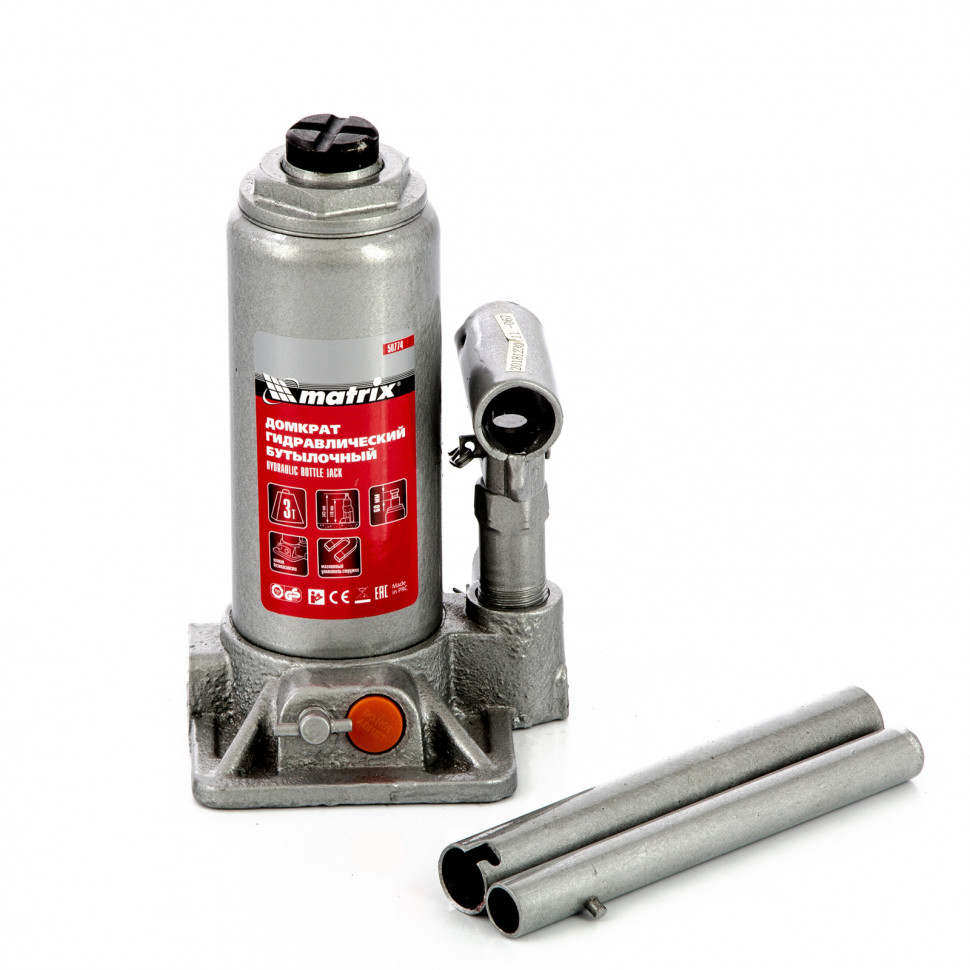 Домкрат гидравлический бутылочный, 3 т, h подъема 178-343 мм, в пластиковом кейсе Matrix (50774)