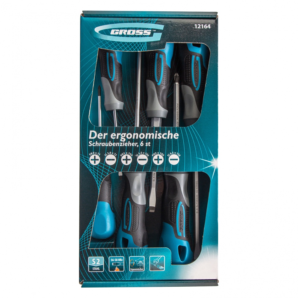 Набор отверток 6 шт, S2, трехкомпонентная рукоятка Gross (12164)