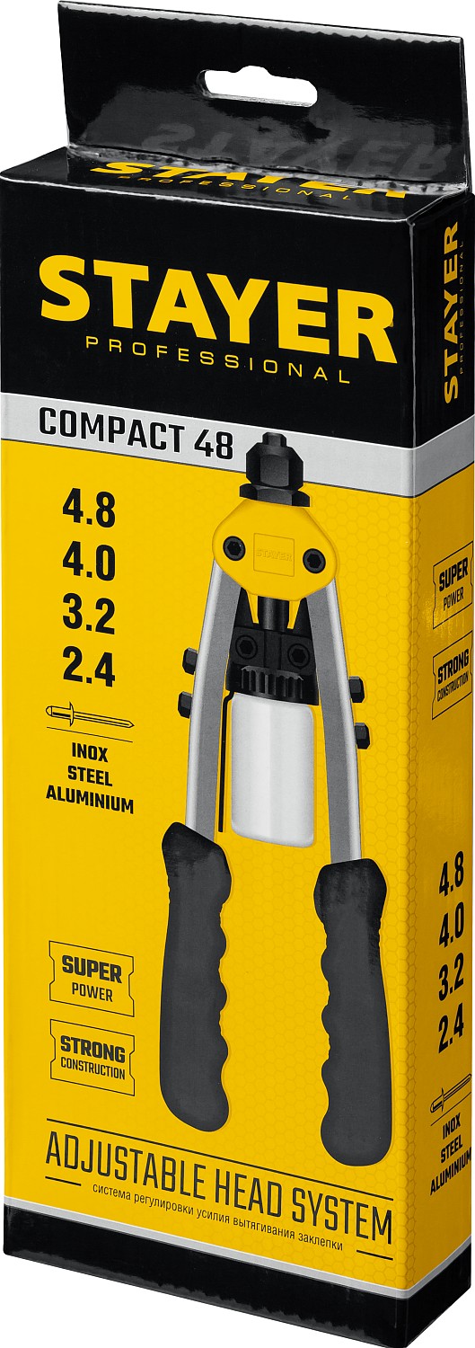 STAYER Compact-48, 2.4 - 4.8 мм, 240 мм, компактный двуручный заклепочник, Professional (3116)