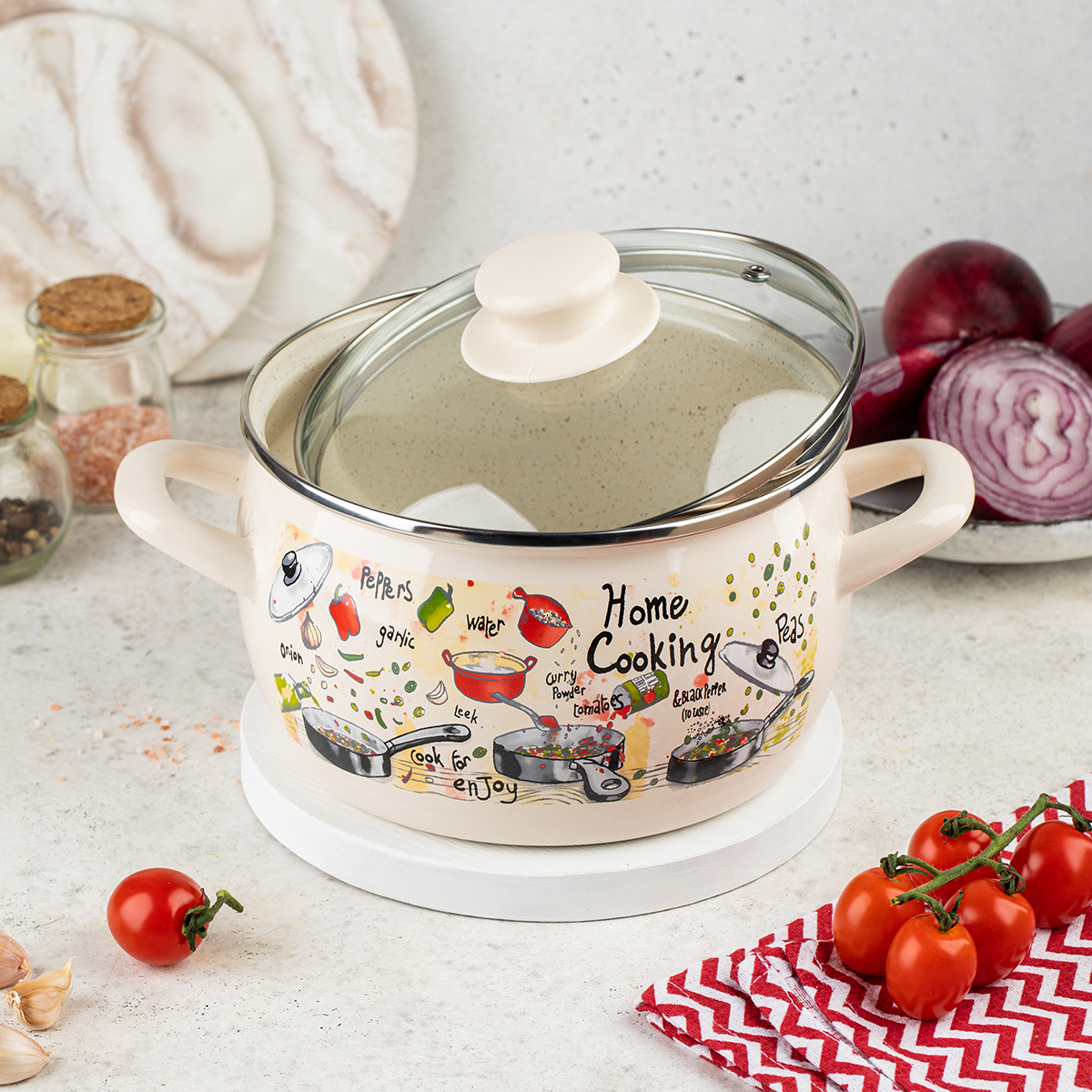 Кастрюля эмалиров. "гурман" 3,3 л, 18 см стекл. крышка (1/6) "metrot"