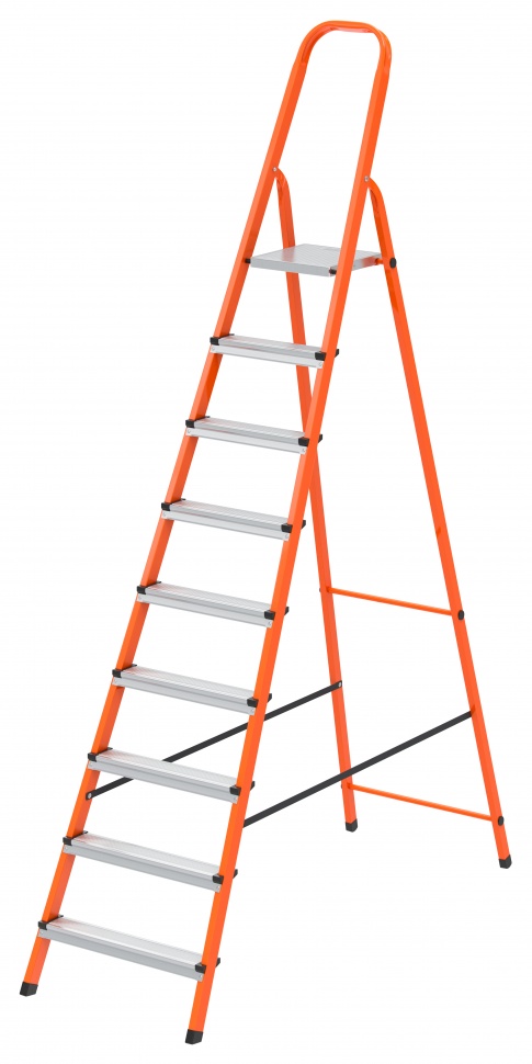 Стремянка, 9 ступеней, стальной профиль, ступени сталь, оранжевая, Сибртех (97969)