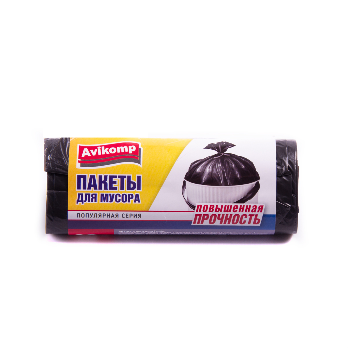 Пакеты для мусора повыш. прочности "popular"  30 л, рулон 20 шт. (черные) 9 мкм (1/50) "avikomp"