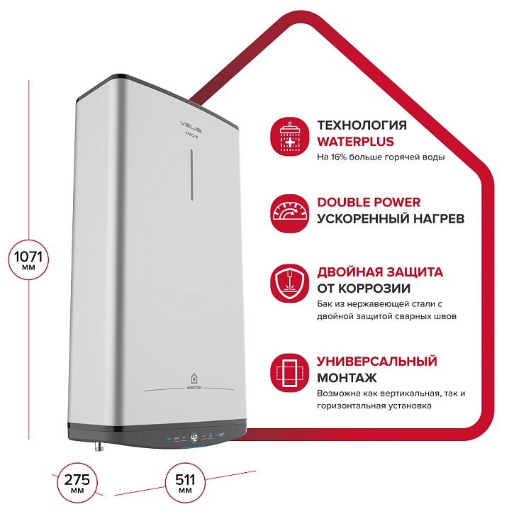 Водонагреватель электрический накопительный Ariston ABSE VLS PRO INOX PW 80 л - плоский
