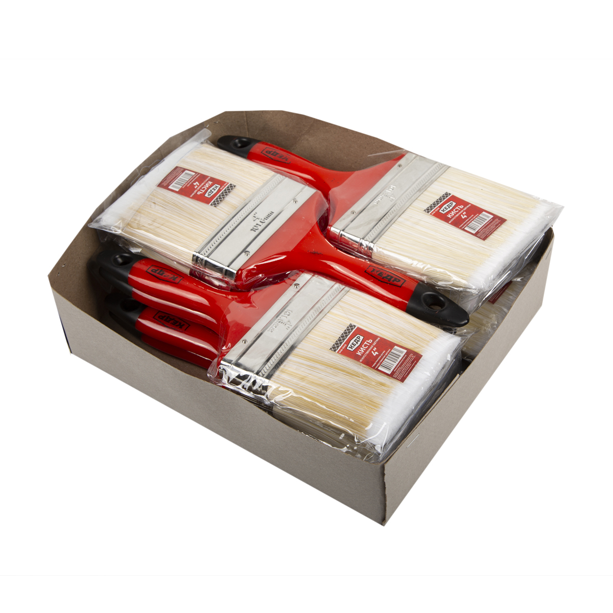 Кисть плоская искуств.щетина  №4 /100 мм (12/120) пласт.ручка "кедр"  046-1540