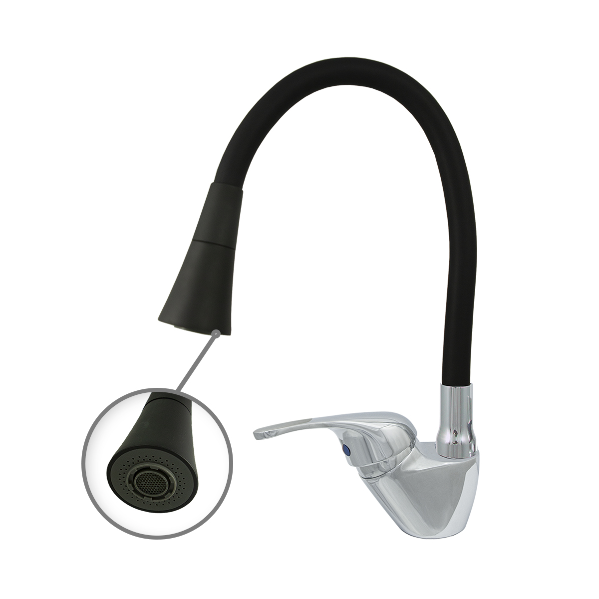 Смеситель для кухни "престиж" цс-см 27/22г d40 м42 bell гибкий силикон. излив (черный) (1/10)